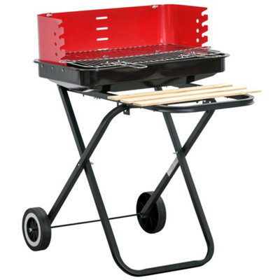 Outsunny Foldable Charcoal Trolley Barbecue BBQ Grill Cooker Smoker W/ Wheels