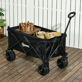 Outsunny Foldable Garden Cart, Outdoor Utility Wagon with Carry Bag, Black