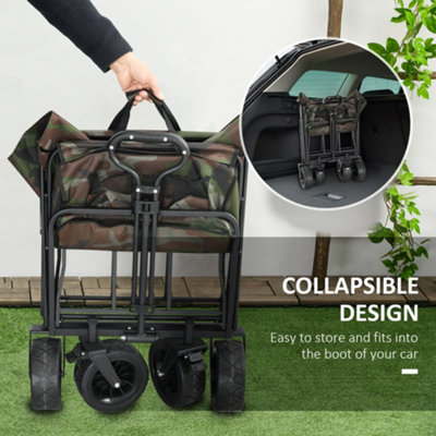 Outsunny Foldable Garden Cart, Outdoor Utility Wagon with Carry Bag, Camouflage