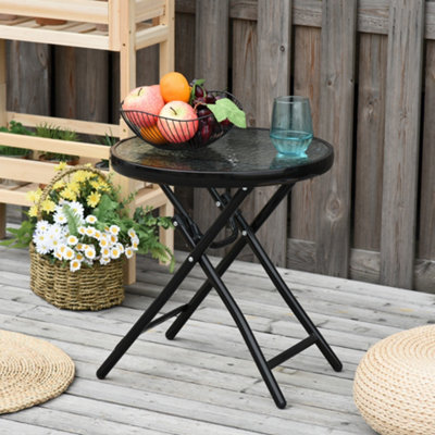 Outsunny Foldable Garden Table Round Folding Table with Glass