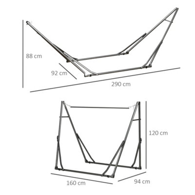 Outsunny Foldable Hammock Stand, Portable Hammock with Metal Frame, 2 in 1 Hammock Net Stand, Clothes Drying Rack