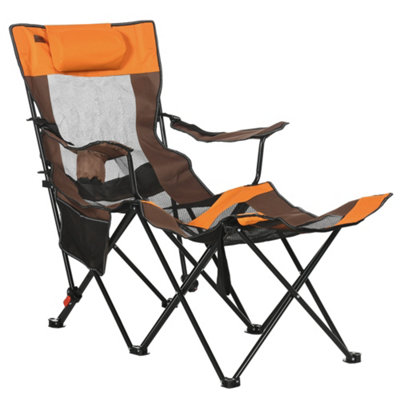 Outsunny Foldable Reclining Garden Chairs with Footrest and Adjustable Backrest, Camping Chair with Headrest