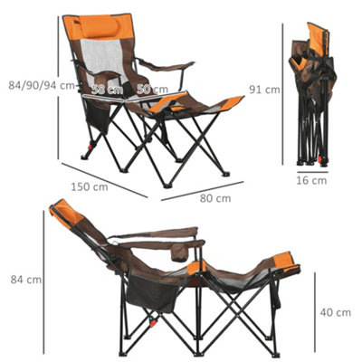 Outsunny Foldable Reclining Garden Chairs with Footrest and Adjustable Backrest, Camping Chair with Headrest