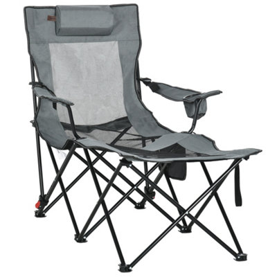 Outsunny Foldable Reclining Garden Chairs with Footrest and Adjustable Backrest, Portable Camping Chair with Headrest