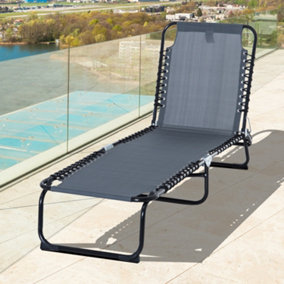 Outsunny Foldable Sun Lounger Deck Beach Reclining Seat Bed Folding Garden Chair