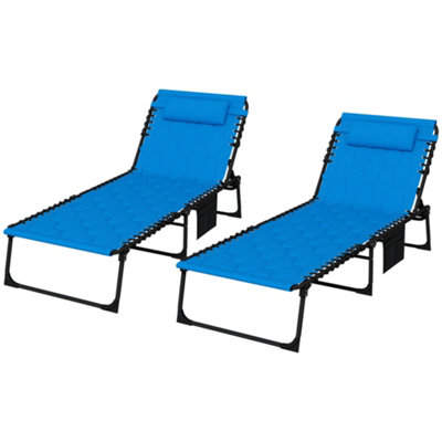 Outsunny Foldable Sun Lounger Set, 2 Pieces Sun Lounger w/ Padded Seat Blue