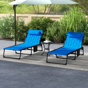 Outsunny Foldable Sun Lounger Set, 2 Pieces Sun Lounger w/ Padded Seat Blue
