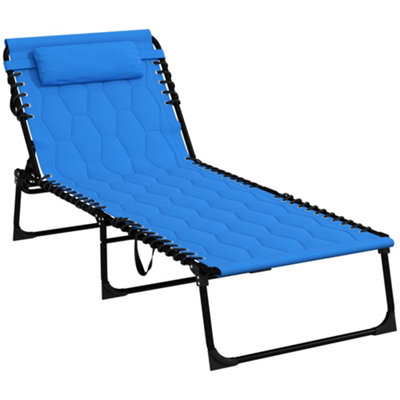 Outsunny Foldable Sun Lounger w/ Reclining Back, Sun Lounger w/ Padded Seat Blue