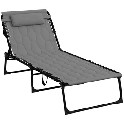 Outsunny Foldable Sun Lounger w/ Reclining Back, Sun Lounger w/ Padded Seat Grey