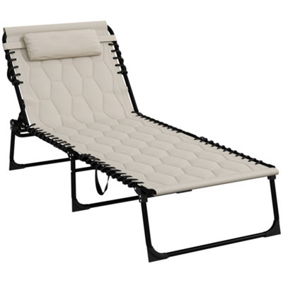 Outsunny Foldable Sun Lounger w/ Reclining Back Sun Lounger w/ Padded Seat Khaki