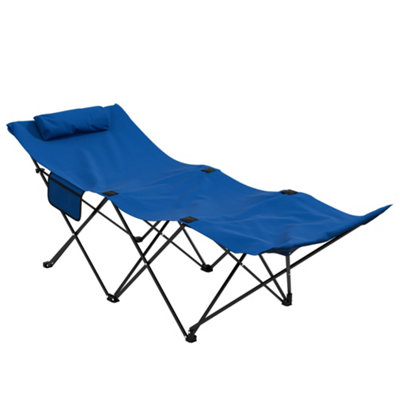 Outsunny Foldable Sun Lounger w/ Side Pocket, Oxford Headrest Sun Lounger, Blue