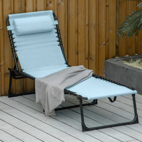 Outsunny Folding Beach Chair Chaise Lounge 4 Adjustable Positions, Baby Blue