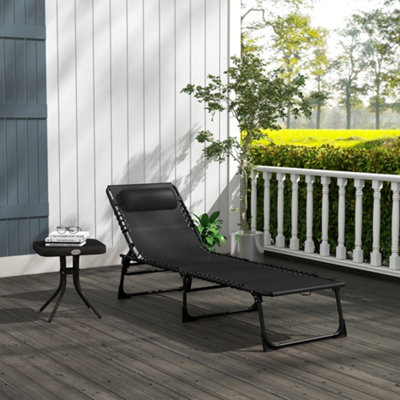 Outsunny Folding Beach Chair Chaise Lounge 4 Adjustable Positions, Light Grey