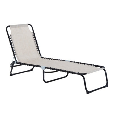 Outsunny Folding Beach Chair Chaise Lounge 4 Adjustable Positions, Cream White