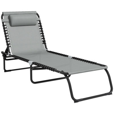 Outsunny Folding Beach Chair Chaise Lounge 4 Adjustable Positions, Light Grey