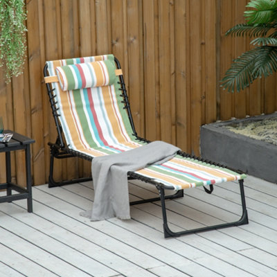 Outsunny Folding Beach Chair Chaise Lounge 4 Adjustable Positions, Multicolored