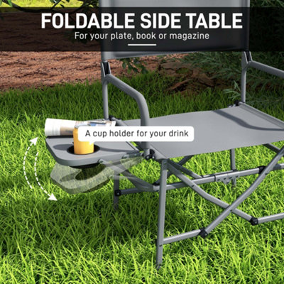 Outsunny Folding Camping Directors Chair with Side Table and Cup Holder, Grey