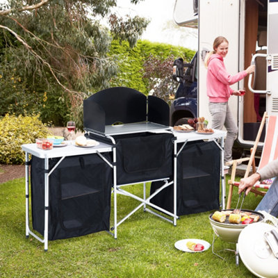 Outsunny Folding Camping Kitchen Portable Cooking Table Picnic Storage ...