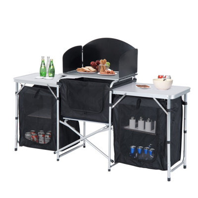 Outsunny Folding Camping Kitchen Portable Cooking Table Picnic Storage ...
