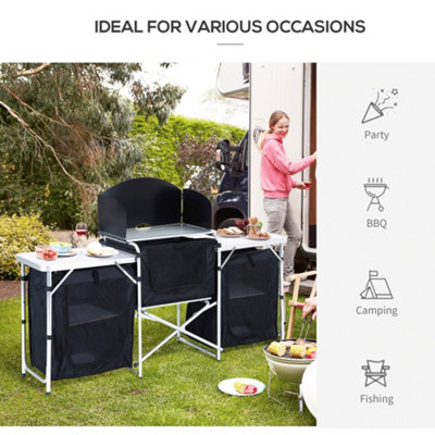 Outsunny Folding Camping Kitchen Portable Cooking Table Picnic Storage ...