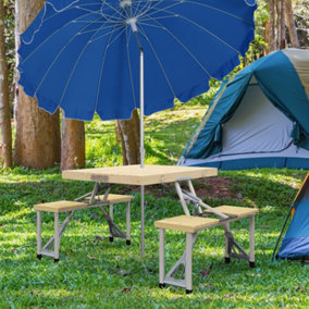Outsunny Folding Camping Table and Chairs with Umbrella Hole, Aluminium Frame