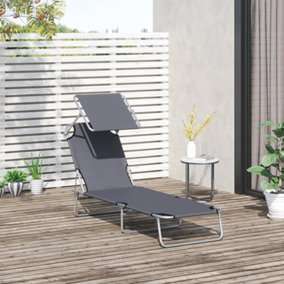 Outsunny Folding Chair Sun Lounger Recliner Seat Sunshade Garden Outdoor Grey