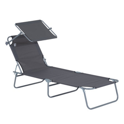 Outsunny Folding Chair Sun Lounger Recliner Seat Sunshade Garden Outdoor Grey