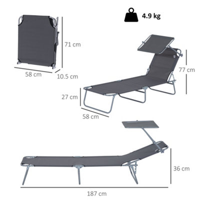 Outsunny Folding Chair Sun Lounger Recliner Seat Sunshade Garden Outdoor Grey - 3