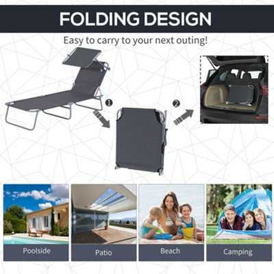 Outsunny Folding Chair Sun Lounger Recliner Seat Sunshade Garden Outdoor Grey - 7
