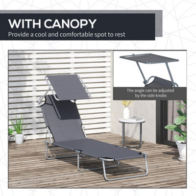 Outsunny Folding Chair Sun Lounger Recliner Seat Sunshade Garden Outdoor Grey - 4