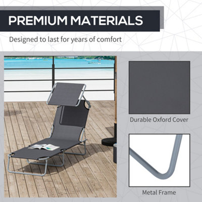 Outsunny Folding Chair Sun Lounger Recliner Seat Sunshade Garden Outdoor Grey - 5