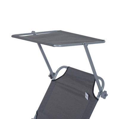 Outsunny Folding Chair Sun Lounger Recliner Seat Sunshade Garden Outdoor Grey - 8