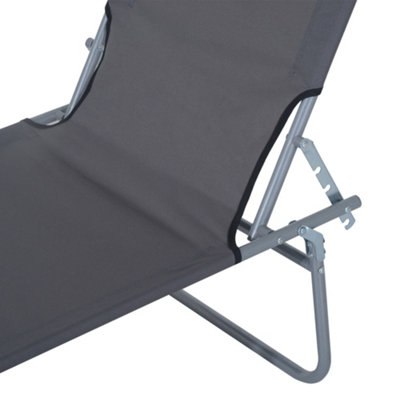 Outsunny Folding Chair Sun Lounger Recliner Seat Sunshade Garden Outdoor Grey - 9