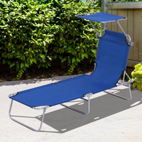 Outsunny Folding Chair Sun Lounger w/ Sunshade Garden Recliner Hammock Blue