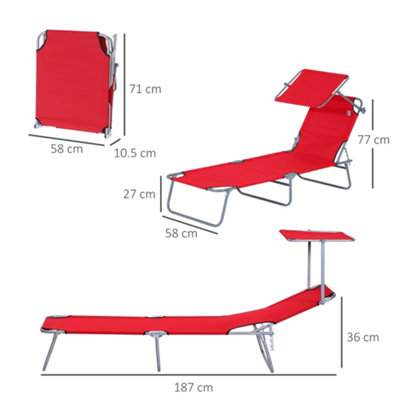 Outsunny Folding Chair Sun Lounger w/ Sunshade Garden Recliner Hammock Red - 3
