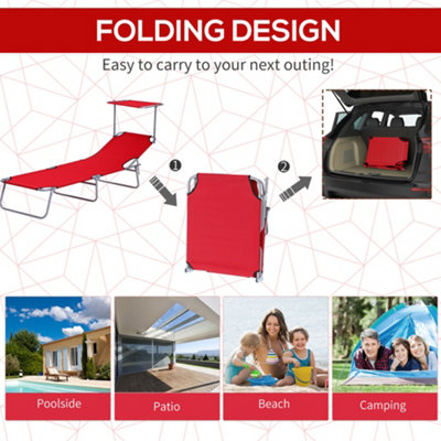 Outsunny Folding Chair Sun Lounger w/ Sunshade Garden Recliner Hammock Red - 5