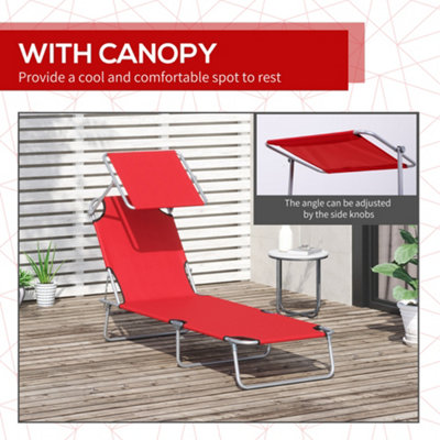 Outsunny Folding Chair Sun Lounger w/ Sunshade Garden Recliner Hammock Red - 6