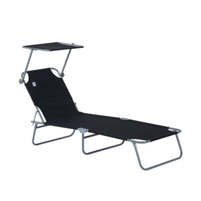 Outsunny Folding Chair Sun Lounger with Canopy Sunshade Garden Recliner Hammock