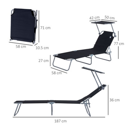 Outsunny Folding Chair Sun Lounger with Canopy Sunshade Garden Recliner Hammock - 3
