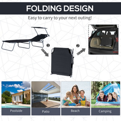 Outsunny Folding Chair Sun Lounger with Canopy Sunshade Garden Recliner Hammock - 7