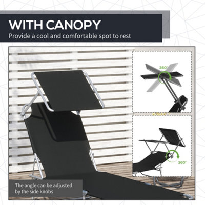 Outsunny Folding Chair Sun Lounger with Canopy Sunshade Garden Recliner Hammock - 4