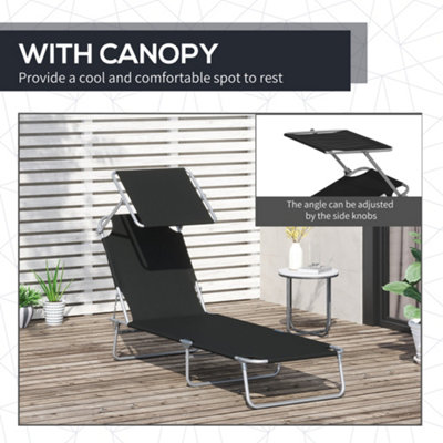 Outsunny Folding Chair Sun Lounger with Canopy Sunshade Garden Recliner Hammock