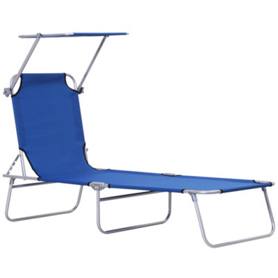 Outsunny Folding Chair Sun Lounger with Sunshade Garden Recliner Hammock Blue