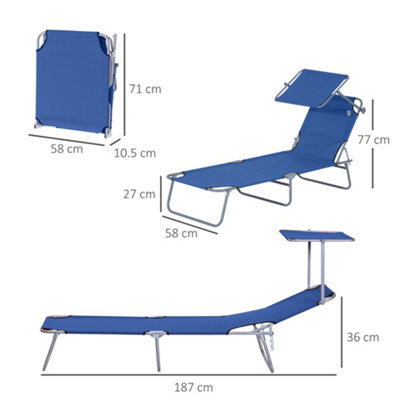 Outsunny Folding Chair Sun Lounger with Sunshade Garden Recliner Hammock Blue - 3