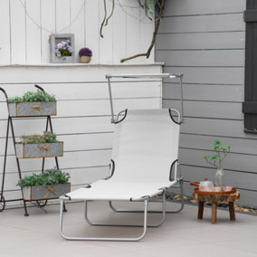 Outsunny Folding Chair Sun Lounger with Sunshade Garden Recliner Hammock Grey