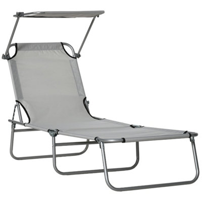 Outsunny Folding Chair Sun Lounger with Sunshade Garden Recliner Hammock Grey