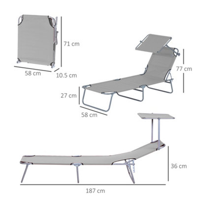 Outsunny Folding Chair Sun Lounger with Sunshade Garden Recliner Hammock Grey - 3