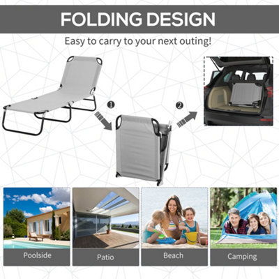 Outsunny Folding Chair Sun Lounger with Sunshade Garden Recliner Hammock Grey - 6