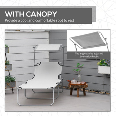 Outsunny Folding Chair Sun Lounger with Sunshade Garden Recliner Hammock Grey - 4