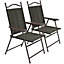 Outsunny Folding Chairs Set w/ Armrest, Breathable Mesh Fabric Seat, Dark Brown